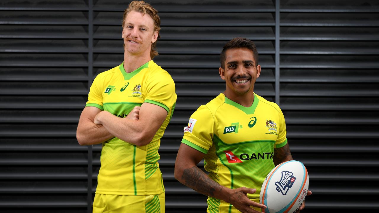 Australian sevens players Ben O’Donnell and Maurice Longbottom.