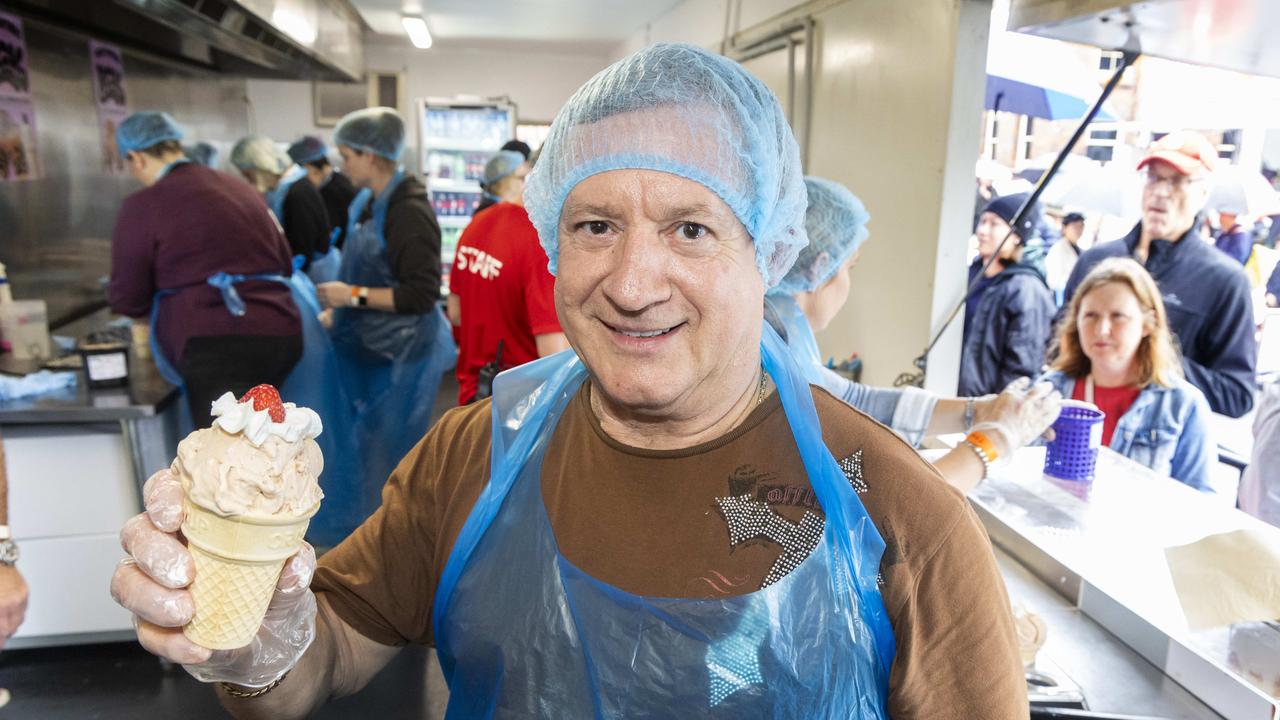 Volunteer Steve Young with a Strawberry Sundae at the EKKA in 2024. Picture: Richard Walker