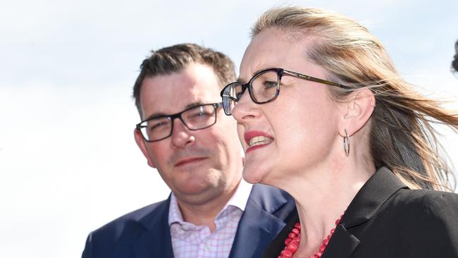 Premier Daniel Andrews and transport minister Jacinta Allan announcing the suburban rail loop last year. Picture: AAP Image/Penny Stephens