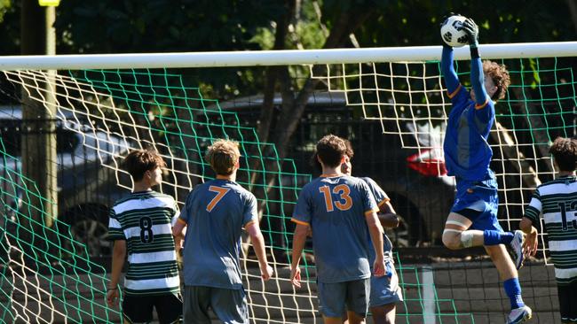 Churchie goalkeeper Josh Tanner in his element.