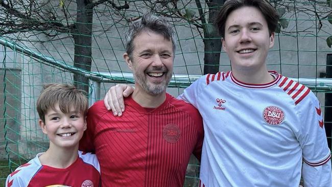 Danish royals Crown Prince Frederik with Prince Vincent and Prince Christian ahead of the Australia v Denmark game at the men's 2022 World Cup. Picture: H.K.H. Crown Princess