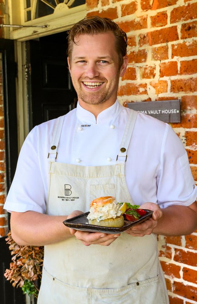 Chef Tommy Prosser with his famous Lobster Tail Crumpet. Picture: Jenifer Jagielski