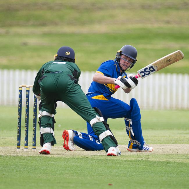 Henry Maunder bats for Toowoomba Grammar School (TGS) against Brisbane Boys College (BBC) in round 1 GPS Competition 1st cricket at Mills Oval, TGS, Saturday, February 1, 2025. Picture: Kevin Farmer
