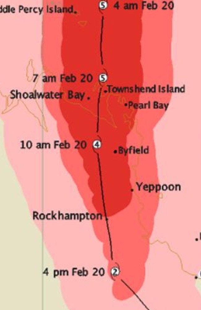 This BOM map shows the path of Cyclone Marcia and its category levels as it swept across the region.