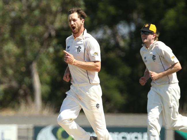 Blade Baxter celebrating a wicket for Monash Tigers last season.