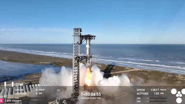 The rocket was supposed to soar across The Gulf of Mexico from Texas and lap the Earth. Picture: SpaceX/AFP