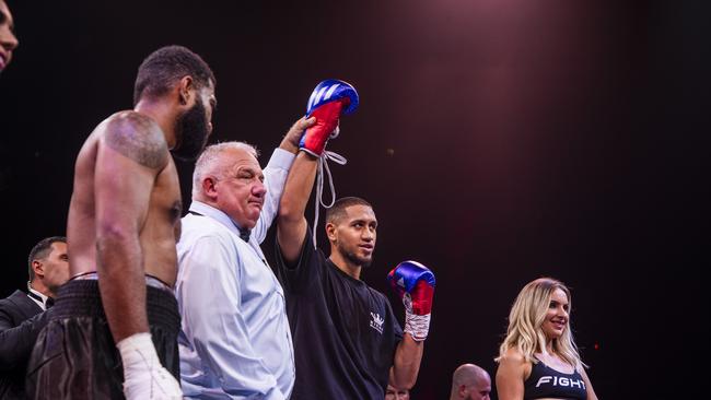 Austin Aokuso, the younger brother of Australia's rising star Paulo, has continued his unbeaten run with a first-round TKO of Fijian Filimoni Naliva Jnr as the Battle on the Reef in Townsville began with a bang. Picture: Supplied