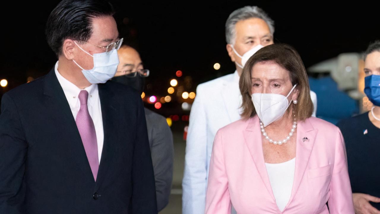 Speaker of the US House of Representatives Nancy Pelosi being welcomed upon her arrival in Taipei. Picture: Taiwan's Ministry of Foreign Affairs (MOFA) / AFP