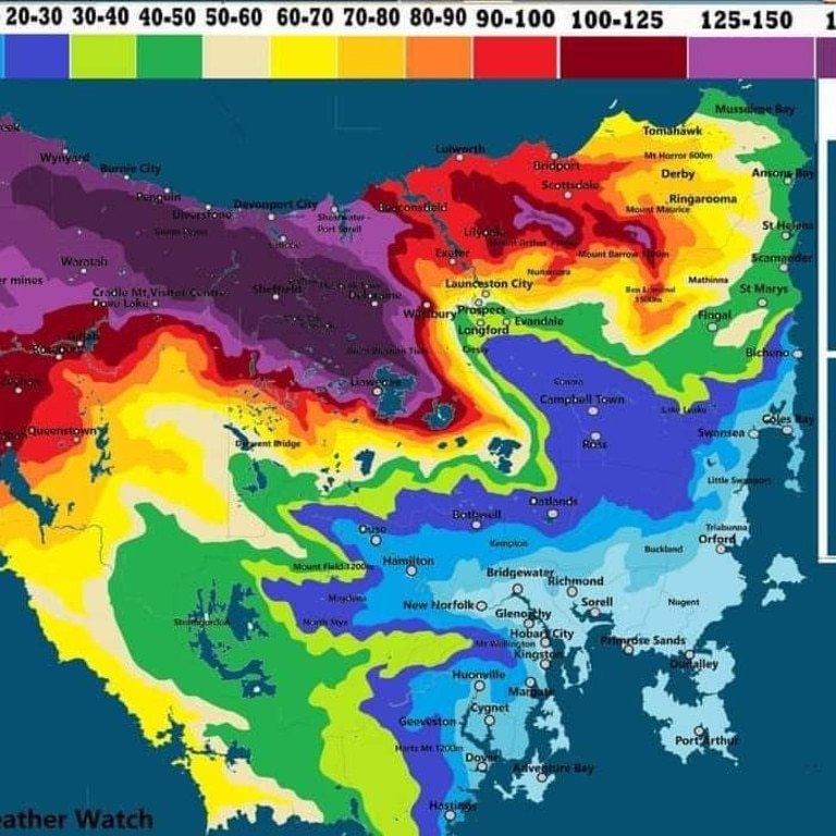 Forecast rainfall by Tasmanian Weather Watch TWW.