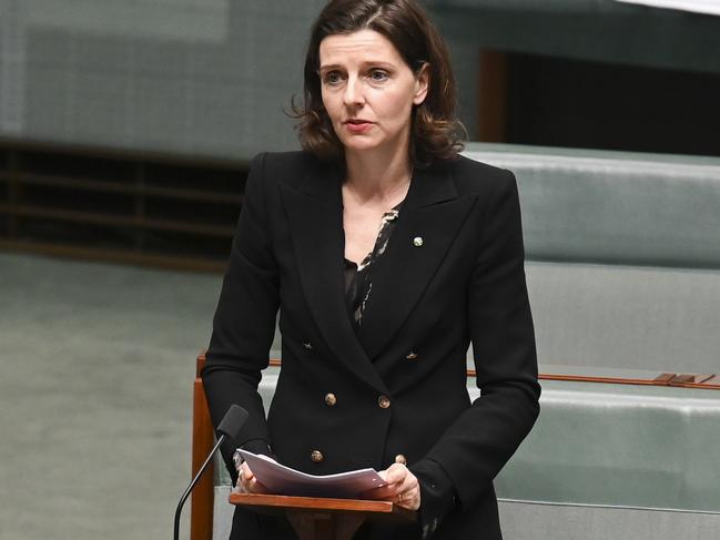 Allegra Spender reads a motion of condolence for the six people stabbed to death at Westfield Bondi Junction before Question Time at Parliament House in Canberra. Picture: Martin Ollman