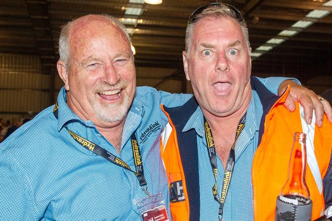 Gary Howes from Bowen and Simon Howell from Brisbane at the QME Mackay 2022 Opening Party in conjunction with Queensland Resources Council sponsored by Hastings Deering. Picture: Michaela Harlow