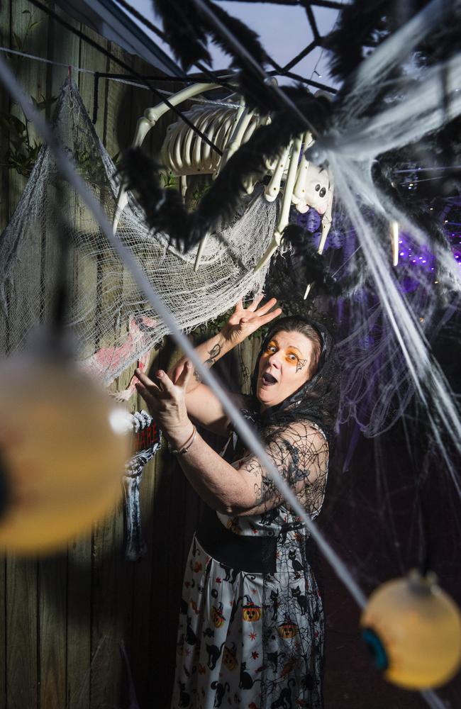 Noelene Fairweather at her South Toowoomba Halloween scare house. Picture: Kevin Farmer