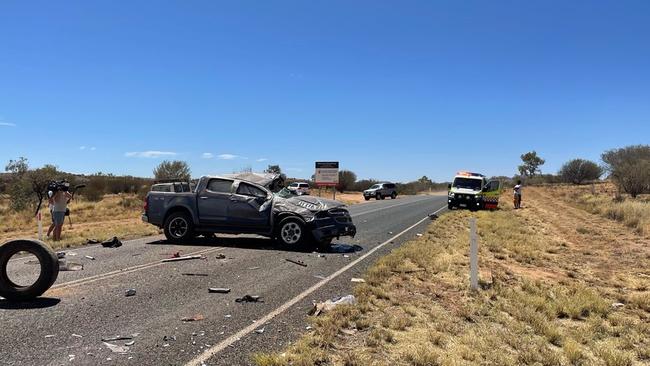 Traffic has been blocked as cops attend two crashes on and near Larapinta Drive. Picture: Daniel Wood