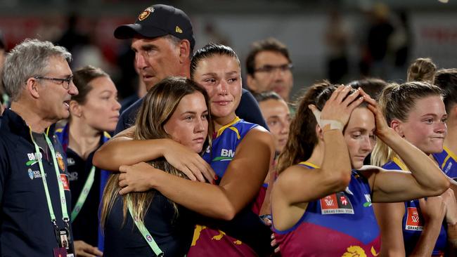 Brisbane coach Craig Starcevich (centre) says the Lions fell to the ‘best ever’ football he has seen in the competition from North Melbourne on Saturday night. Picture: Jonathan DiMaggio / Getty Images