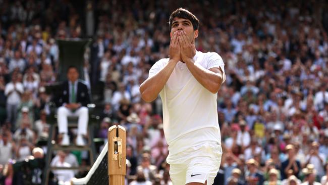 Carlos Alcaraz blows a kiss to the crowd after his win. Picture: Getty Images