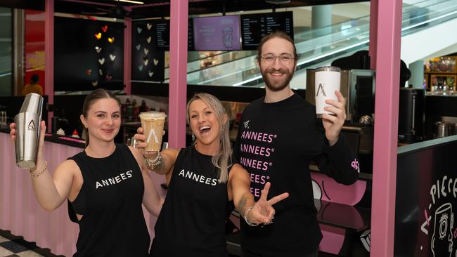 Chanel Gunton, Manager Eva Krenske and Joshua Bryant at the new Annee’s Caphe Sua Da location in Earlville. Picture Emily Barker.