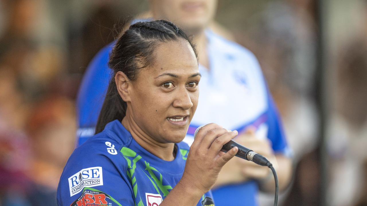 Captain for Pacific Nations women Mireka Dean. 2023 TRL Cultural Cup, Open Womens SW Qld Emus vs Pacific Nations Toowoomba. Saturday, February 25, 2023. Picture: Nev Madsen.