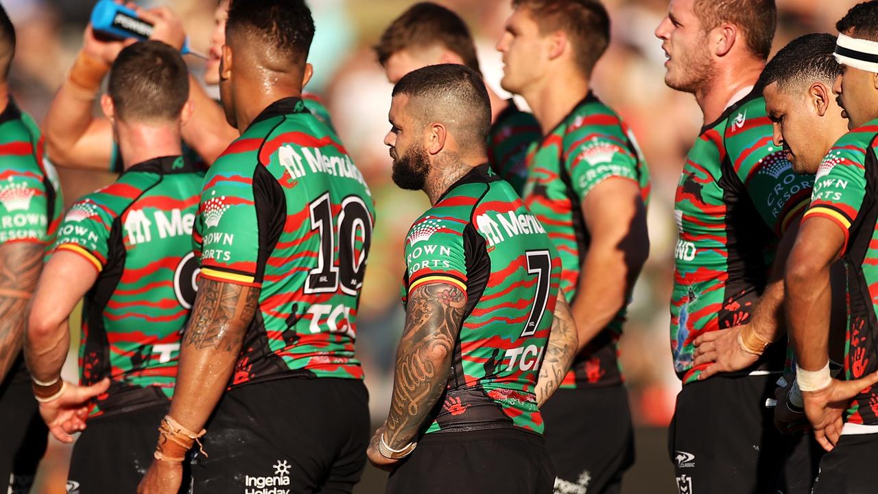 The Rabbitohs look dejected after a Penrith try.