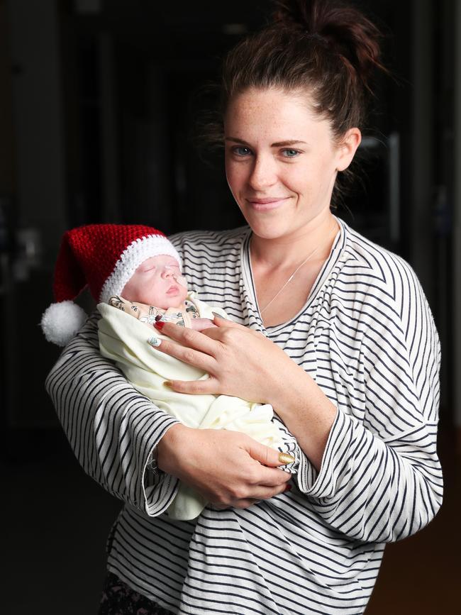 Maci Marusarz, 12 weeks, with mum Tahlia Evans at the Royal Hobart Hospital. Picture: NIKKI DAVIS-JONES