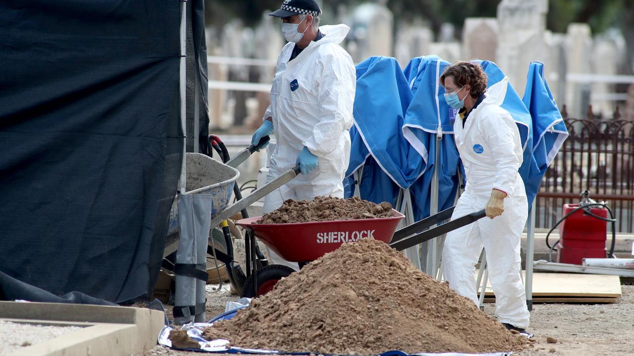 South Australian Police exhume the Somerton Man at West Terrace Cemetery. Picture: NCA NewsWire / Kelly Barnes