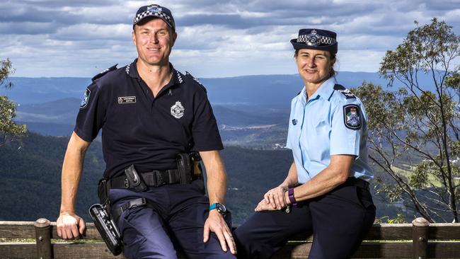 Cath Neilsen and Scott Hill who were with Senior Constable Brett Forte when he was shot dead near Toowoomba earlier this year. They have both been nominated for a Pride of Australia Award for their bravery. Picture: Nigell Hallett