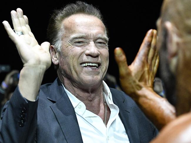 JOHANNESBURG, SOUTH AFRICA - MAY 18:  Arnold Schwarzenegger  and Elite Pro 2019 IFBB World Professional Bodybuilders during the Arnold Sports Festival Africa 2019 at Sandton Convention Centre on May 18, 2019 in Johannesburg, South Africa. (Photo by Lefty Shivambu/Gallo Images/Getty Images)