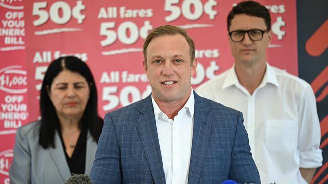 Premier Steven Miles, pictured with Grace Grace and Bart Mellish, is on track for heavy defeat at the state election according to the latest Newspoll.