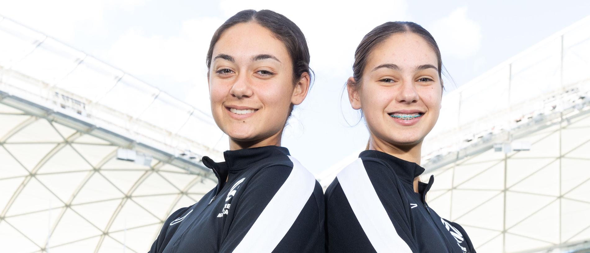 Young Matildas players Jynaya Dos Santos and Indiana Dos Santos at Alliance Stadium. Picture by Renee Nowytarger