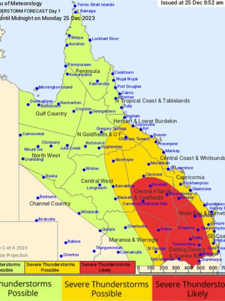 BOM also warned of storms in QLD. Picture: BOM