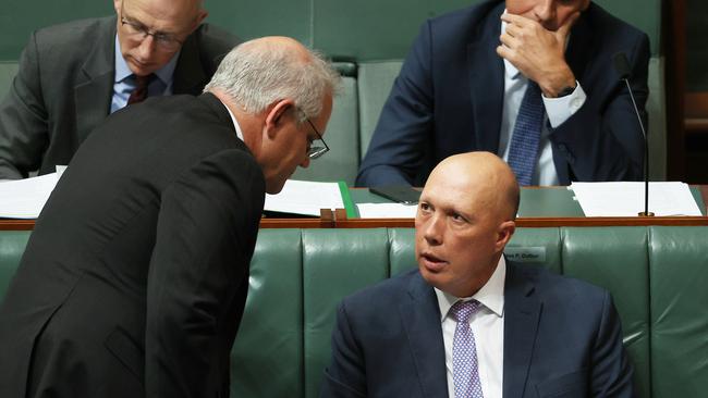 Scott Morrison has supported his Defence Minister Peter Dutton in warning Australians they should be prepared for a military conflict with China. Picture: NCA NewsWire / Gary Ramage