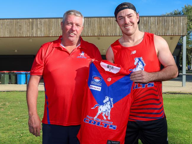 Jack Love (L) with premiership Demon Michael Hibberd. Picture: Brendan Beckett