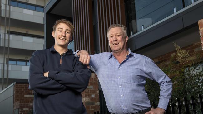 4/7/22 - Former Glenelg footballer Tony Symonds and his son Clayton for a SMARTdaily story about rising interest rates affecting the Bank of Mum and Dad, and how parents can help their adult children manage higher mortgage costs. Picture: Naomi Jellicoe