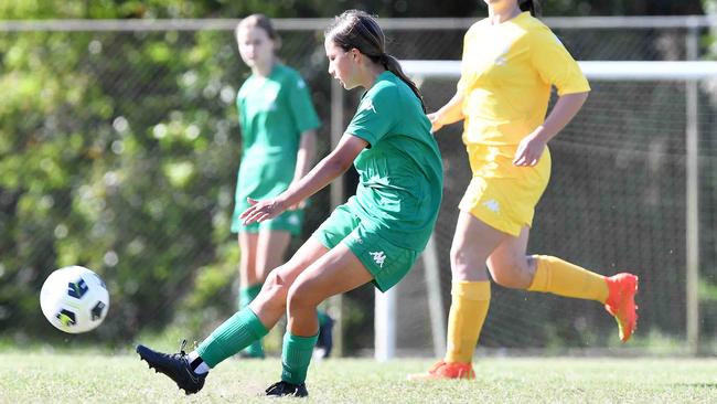 Football Queensland Community Cup carnival, Maroochydore. U13-14 girls, Sunshine Coast V Darling Downs. Picture: Patrick Woods.