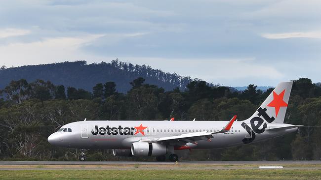 The only flight for the day arrives at Hobart International Airport from Melbourne. Picture: Nikki Davis-Jones