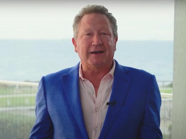 Twiggy Forrest, one of the billionaires at the helm of the project, faced an uphill fight for green energy at his own company, Fortescue Metals. Picture: YouTube.