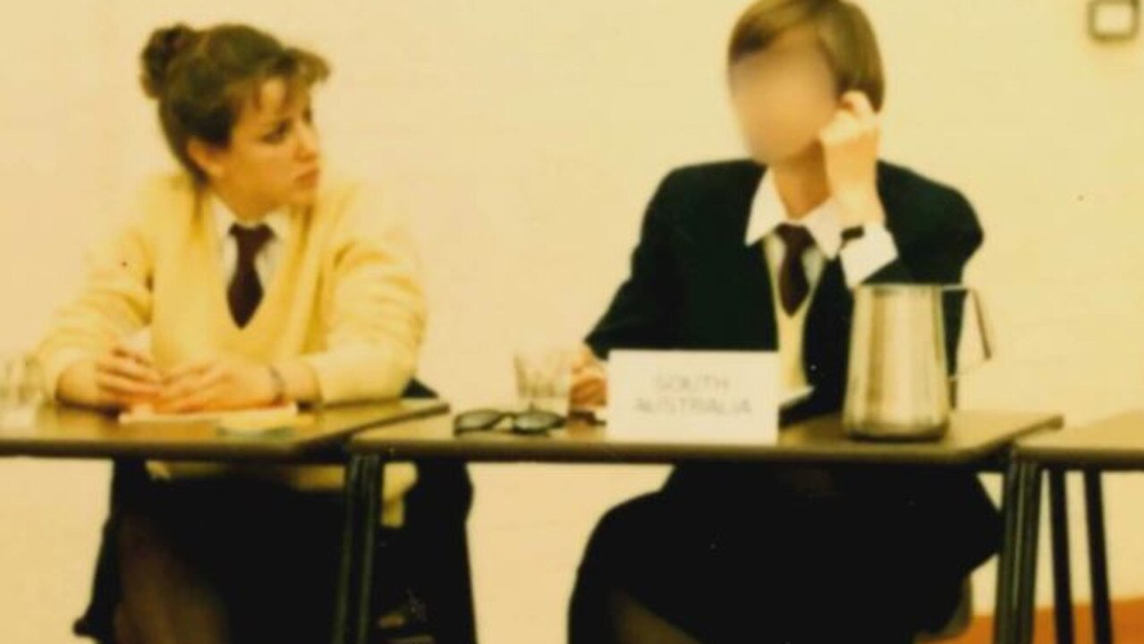 The woman (right) and her friend Jo Dyer in their high school debating days. Picture: Supplied to Four Corners