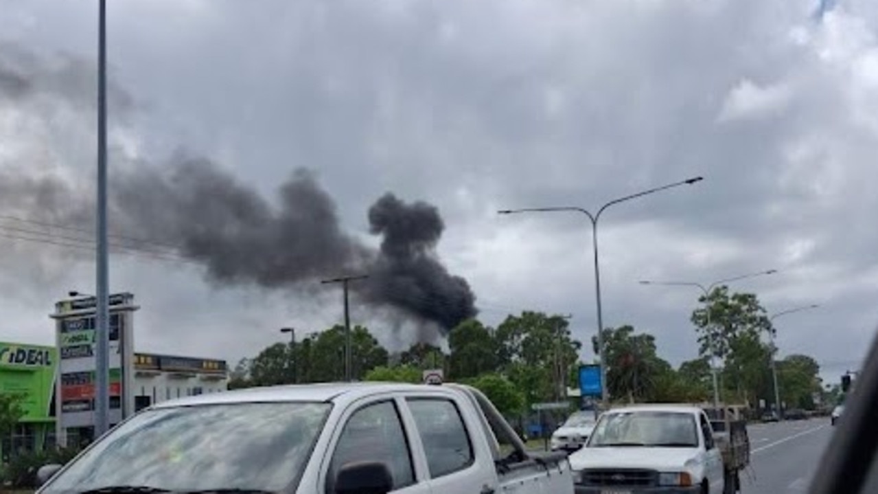 Black smoke can be seen as fire breaks out at Gold Coast holiday park. Picture: Facebook