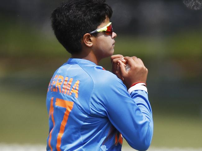 MELBOURNE, AUSTRALIA - FEBRUARY 12: Shafali Verma of India catches out Meg Lanning of Australia during the Women's Twenty20 Tri-Series Final between Australia and India at Junction Oval on February 12, 2020 in Melbourne, Australia. (Photo by Daniel Pockett/Getty Images)