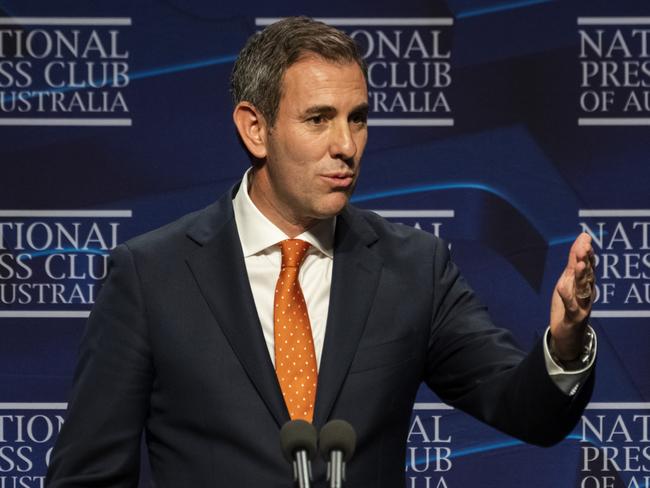 Treasurer Jim Chalmers was forced to backtrack on his answer to a question from the National Press Club on Labor’s power bill promise. Picture: Martin Ollman/Getty Images