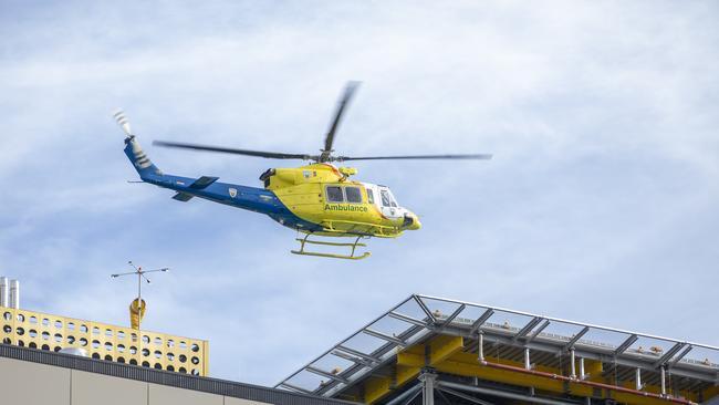 The air ambulance arrives at the Royal Hobart Hospital on Friday 12th July 2024. Picture: Linda Higginson