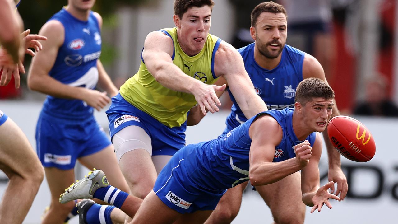 Harry Sheezel in action during the Kangaroos’ intra-club match. Picture: Michael Klein