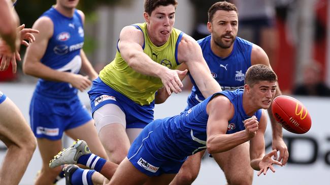 Harry Sheezel in action during the Kangaroos’ intra-club match. Picture: Michael Klein