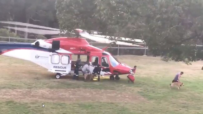 A rescue helicopter gets a Sarabah trio and their pets to safety.