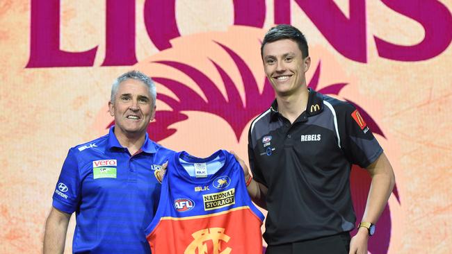 Fagan at the 2016 draft with Hugh McCluggage – an early piece in the Lions’ rebuild. Picture: AAP Images