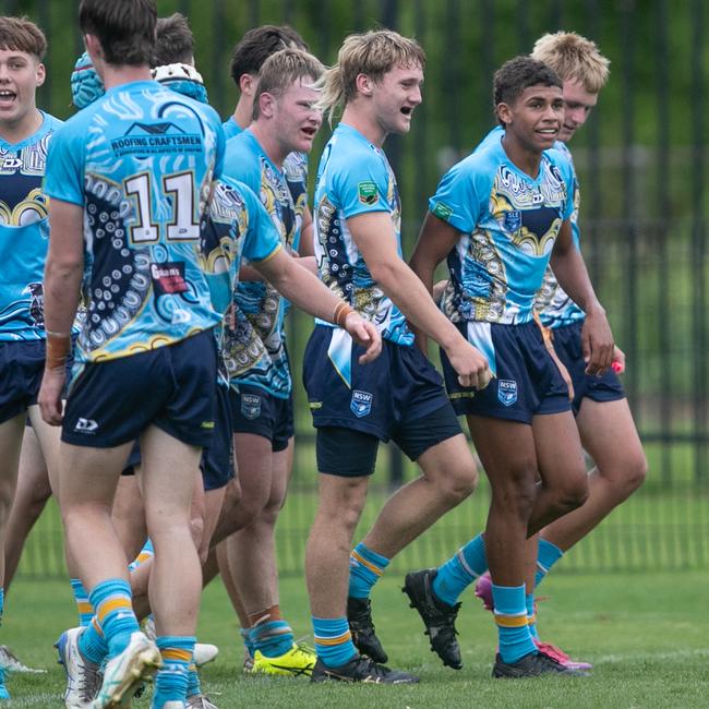 Jaylon Russell (right, black boots) played for the Northern Rivers Titans Under-16s earlier this year in the New South Wales Andrew Johns Cup junior representative competition.