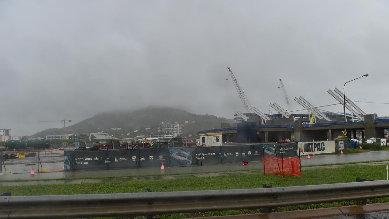 The North Queensland Stadium site after heavy rain. Picture: Shae Beplate