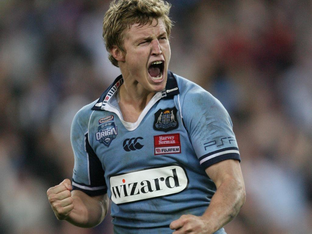 Finch after kicking the winning field goal for NSW in 2006. Picture: David Kapernick