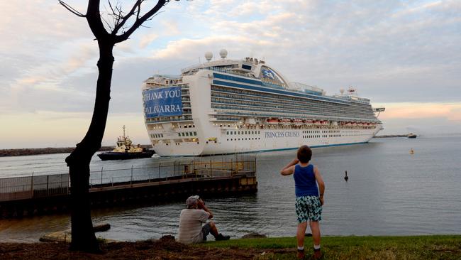 The Ruby Princess departing Port Kembla after authorities cleared the ship to leave Australian waters. Picture: Jeremy Piper