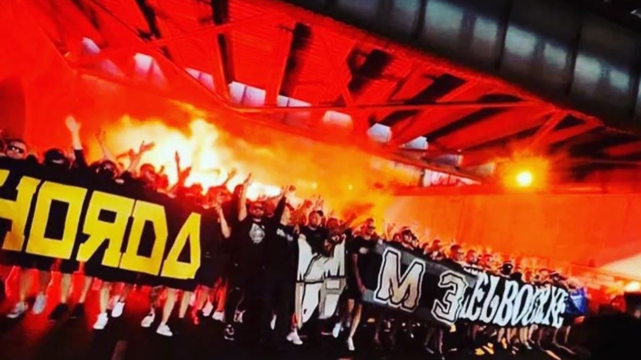 Horda is an extreme Melbourne Victory hooligan group who were part of the pitch invasion. Source: Instagram