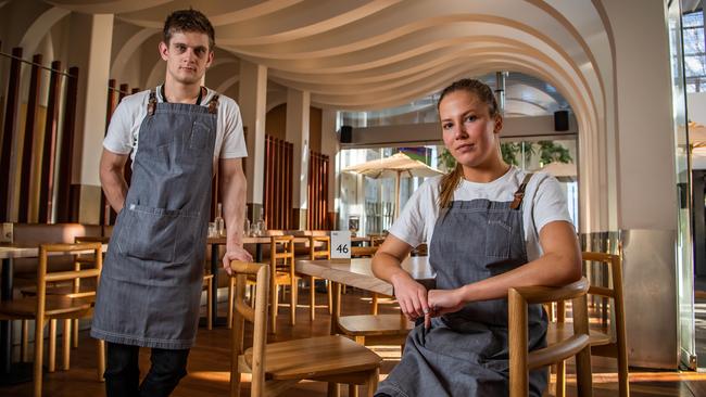 Lion Hotel staff members Cody Mirabello and Sarah Davies are among those whose pay dropped during the lockdown and continuing restrictions. Picture: Tom Huntley